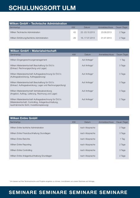 Seminarplan - Wilken GmbH