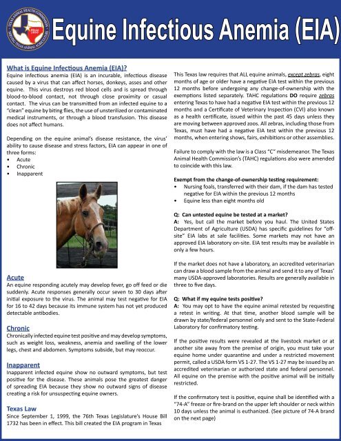 EIA Brochure - Texas Animal Health Commission