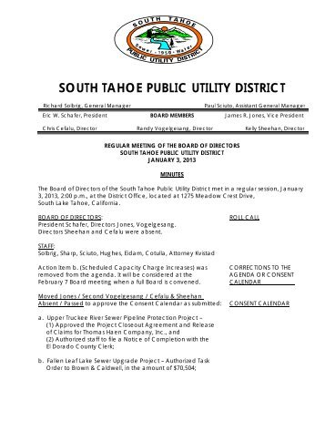 Regular Board Meeting ~ January 3, 2013 - South Tahoe Public ...