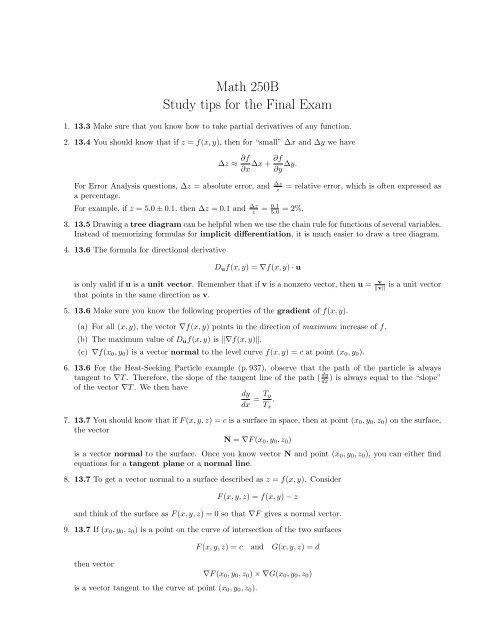 Math 250b Study Tips For The Final Exam