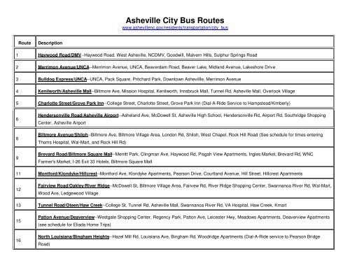 Asheville City Bus Routes