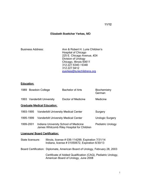 Read Dr. Yerkes' CV - Ann & Robert H. Lurie Children's Hospital of ...