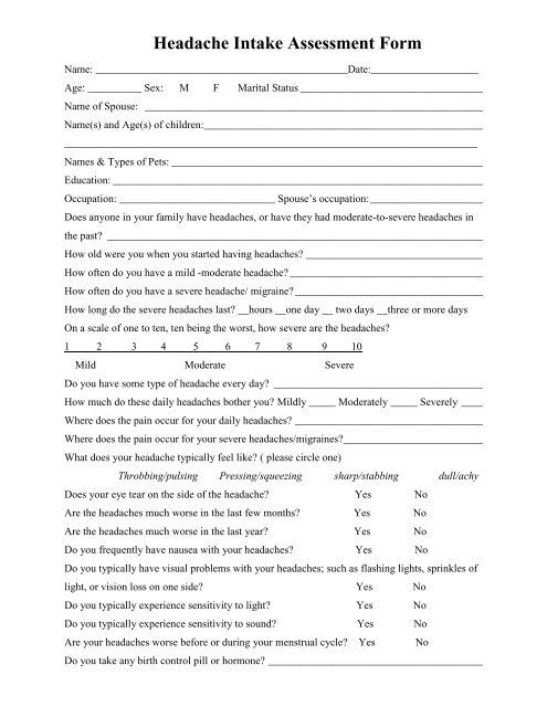 Headache Intake Assessment Form