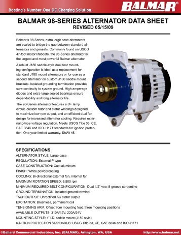 BALMAR 98-SERIES ALTERNATOR DATA SHEET