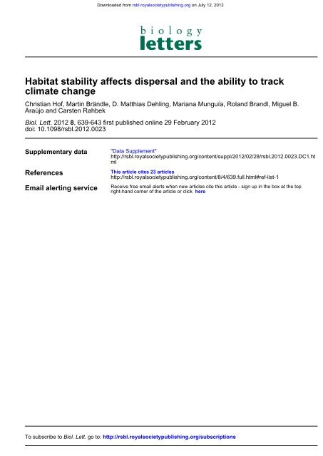 climate change Habitat stability affects dispersal ... - 192.38.112.111