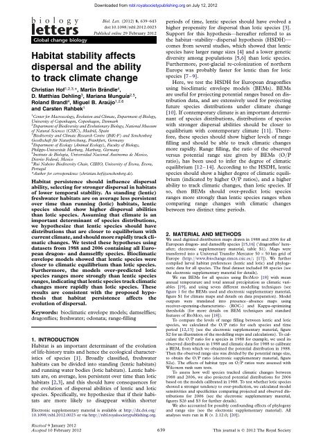 climate change Habitat stability affects dispersal ... - 192.38.112.111