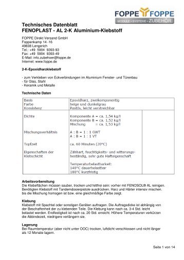 FENOPLAST AL 2-K Alu-Klebstoff - FOPPE und FOPPE