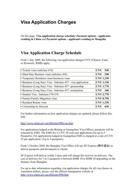 Application Charges - Australian Embassy,