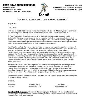 Parent Welcome Letter 2012-2013