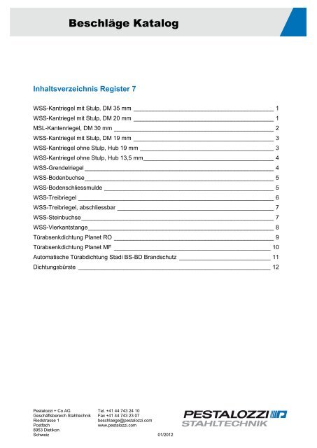 Kantriegel, Treibriegel, TÃ¼rabsenkdichtungen ... - Stahltechnik