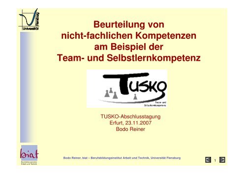 WS-5 Kompetenzbewertung - Modellversuch TUSKO