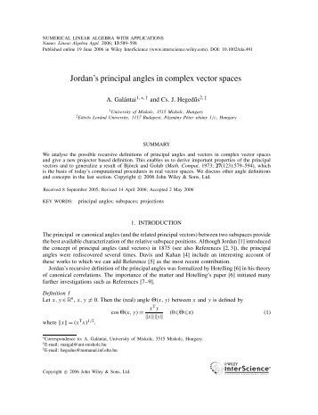Jordan's principal angles in complex vector spaces - Benisrael.net