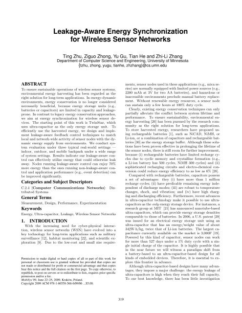 Leakage-aware energy synchronization for wireless sensor networks