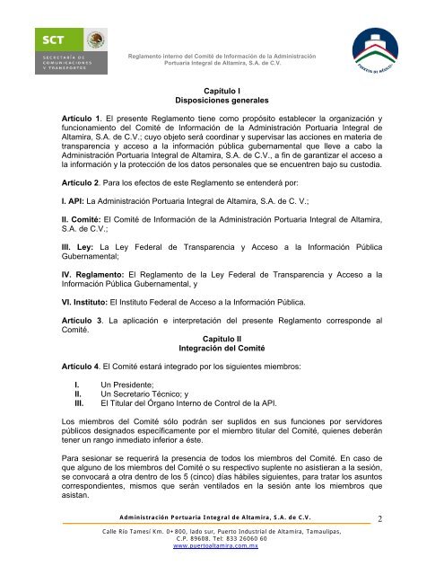 Reglamento interno del Comité de Información de la Administración ...