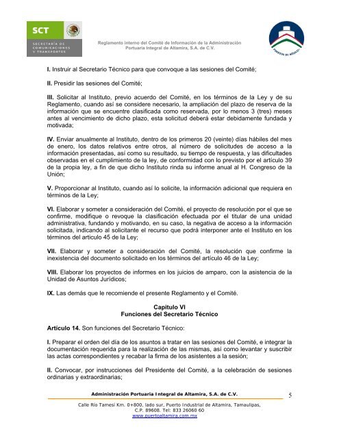 Reglamento interno del Comité de Información de la Administración ...