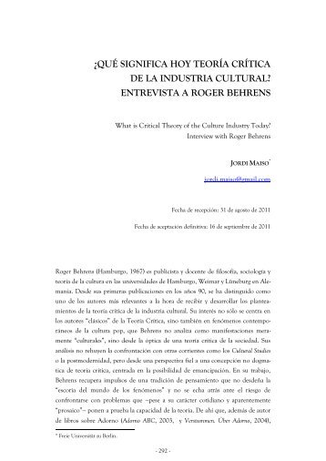 ¿qué significa hoy teoría crítica de la industria cultural? - Dialnet