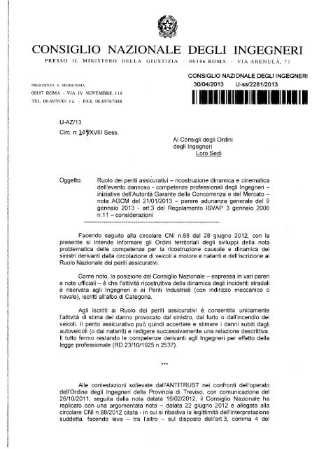 Circolare CNI n. 209 - Ordine degli Ingegneri della Provincia di Arezzo