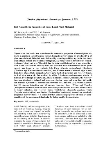 Fish Anaesthetic Properties of Some Local Plant Material - Faculty of ...