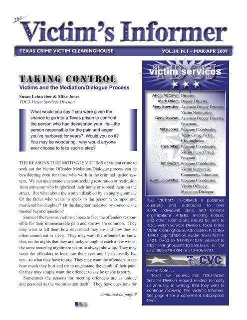 Victim's Informer Newsletter - Texas Department of Criminal Justice