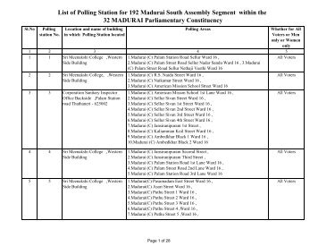 List of Polling Station for 192 Madurai South ... - Elections.tn.gov.in