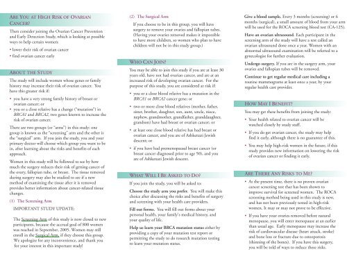 Brochure - Ovarian Cancer Prevention and Early Detection Study