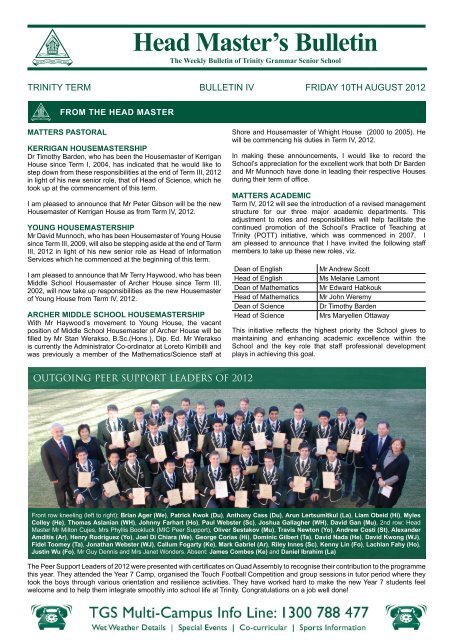 Head Master's Bulletin - Trinity Grammar School