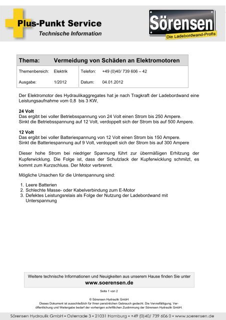 Technische Information 01/2012 - Sörensen