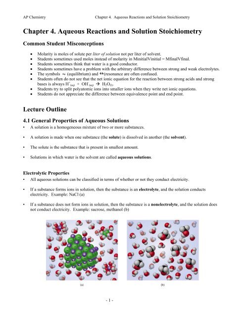 Chapter 4 Aqueous Reactions And Solution Stoichiometry