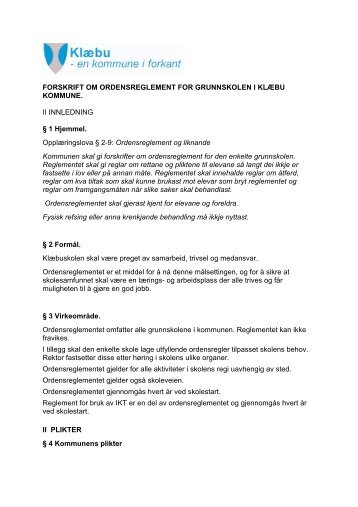 FORSKRIFT OM ORDENSREGLEMENT FOR GRUNNSKOLEN I ...