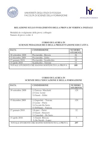 verifica preparazione iniziale aa2009-10 - FacoltÃ  di Scienze della ...