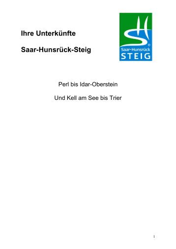 Ihre Unterkünfte - Saar-Hunsrück-Steig