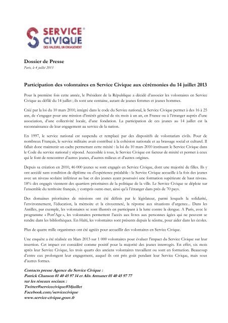 Dossier de Presse Participation des volontaires en Service Civique ...