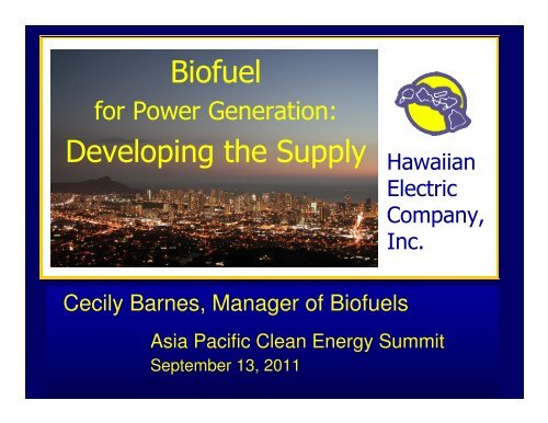 Biofuel Developing the Supply - Clean Technology and Sustainable ...