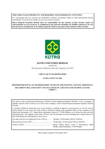 KOTRA INDUSTRIES BERHAD - Kotra Pharma