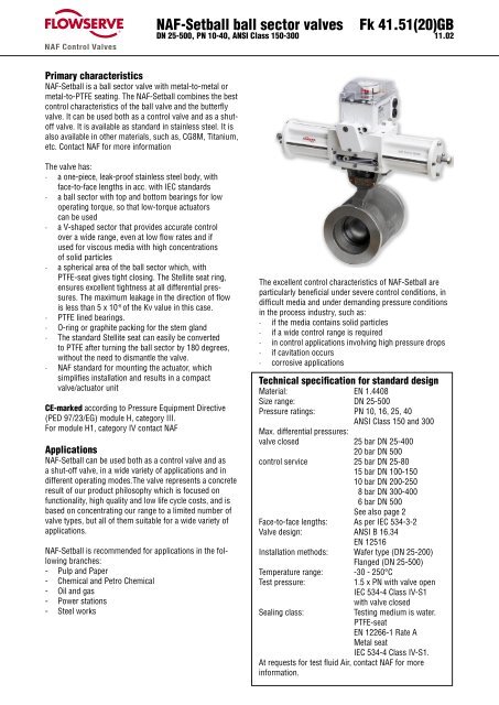 NAF-Setball ball sector valves Fk 41.51(20)GB