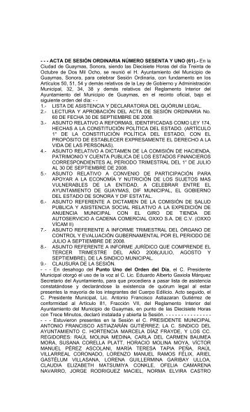 ACTA ORD. 61 ADMON. 2006-2009 - H. Ayuntamiento de Guaymas