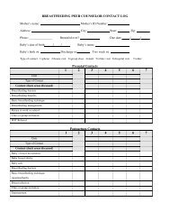 BREASTFEEDING PEER COUNSELOR CONTACT LOG Prenatal ...