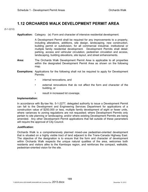 SCHEDULE 1 - DEVELOPMENT PERMIT AREAS - City of Kamloops