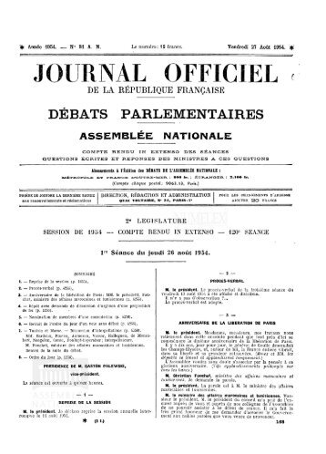 JOURNAL OFFICIEL - DÃ©bats parlementaires de la 4e RÃ©publique