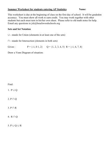 AP Statistics Summer Worksheet - Beachwood City Schools