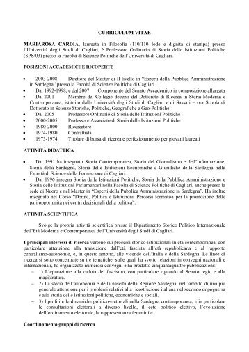 Curriculum - Scienze Politiche - UniversitÃ  degli studi di Cagliari.