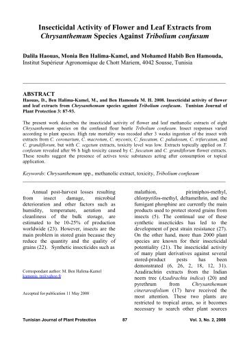 Insecticidal Activity of Flower and Leaf Extracts from ... - Iresa