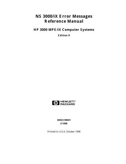 Ns 3000 Ix Error Messages Reference Manual Hp Mm Support