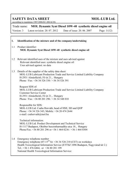 Safety Data Sheet Mol Lub Ltd Ies