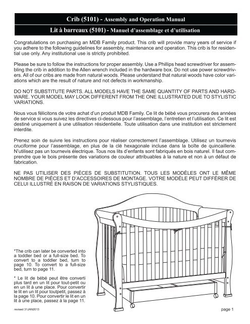 Crib (5101) - Assembly and Operation Manual Lit Ã  ... - DaVinci Baby