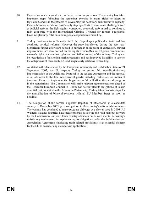 Enlargement Strategy and Main Challenges 2006 - 2007