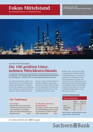 Die 100 grÃ¶ÃŸten Unternehmen Mitteldeutschlands - Sachsen Bank