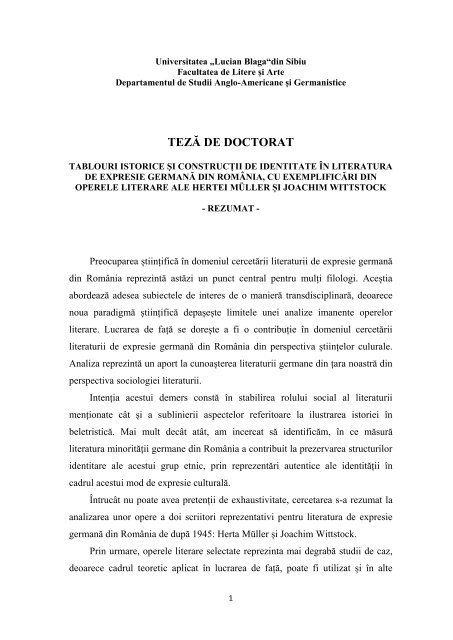 TEZĂ DE DOCTORAT - Doctorate ULBS - "Lucian Blaga" din Sibiu