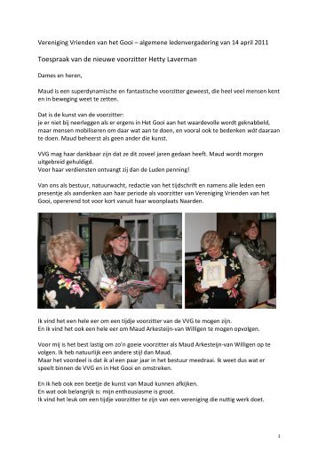 Toespraak van de nieuwe voorzitter Hetty Laverman - Vrienden van ...