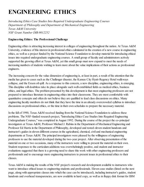 ENGINEERING ETHICS - Texas A&M University